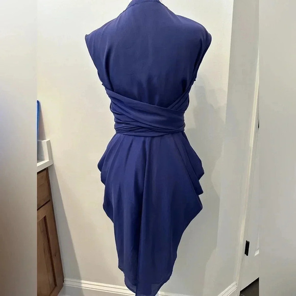 Rungolee Cocktail Dress Short Mini Blue Drape with wrap tie sash Small - Picture 2 of 5